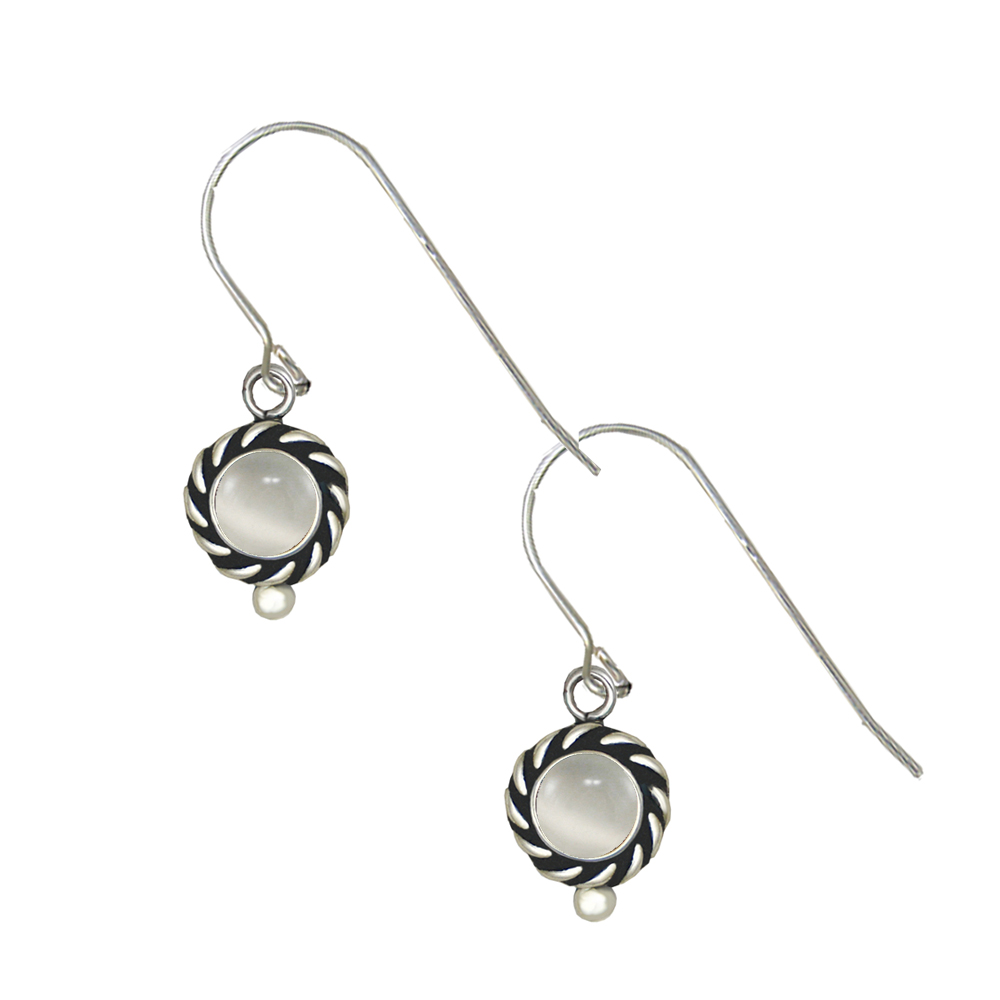 Sterling Silver Little White Moonstone Gemstone Drop Dangle Earrings Sterling Silver Little White Moonstone Gemstone Drop Dangle Earrings